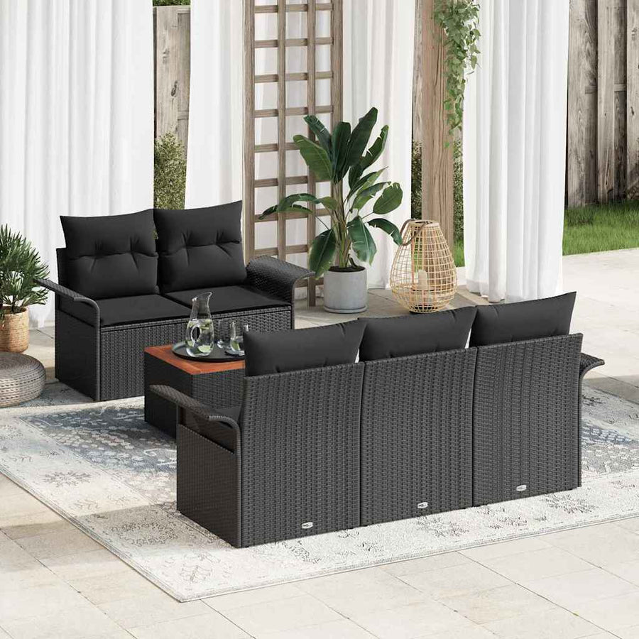 Tuinbankenset met opslag 6 pcs Zwart poly rattan
