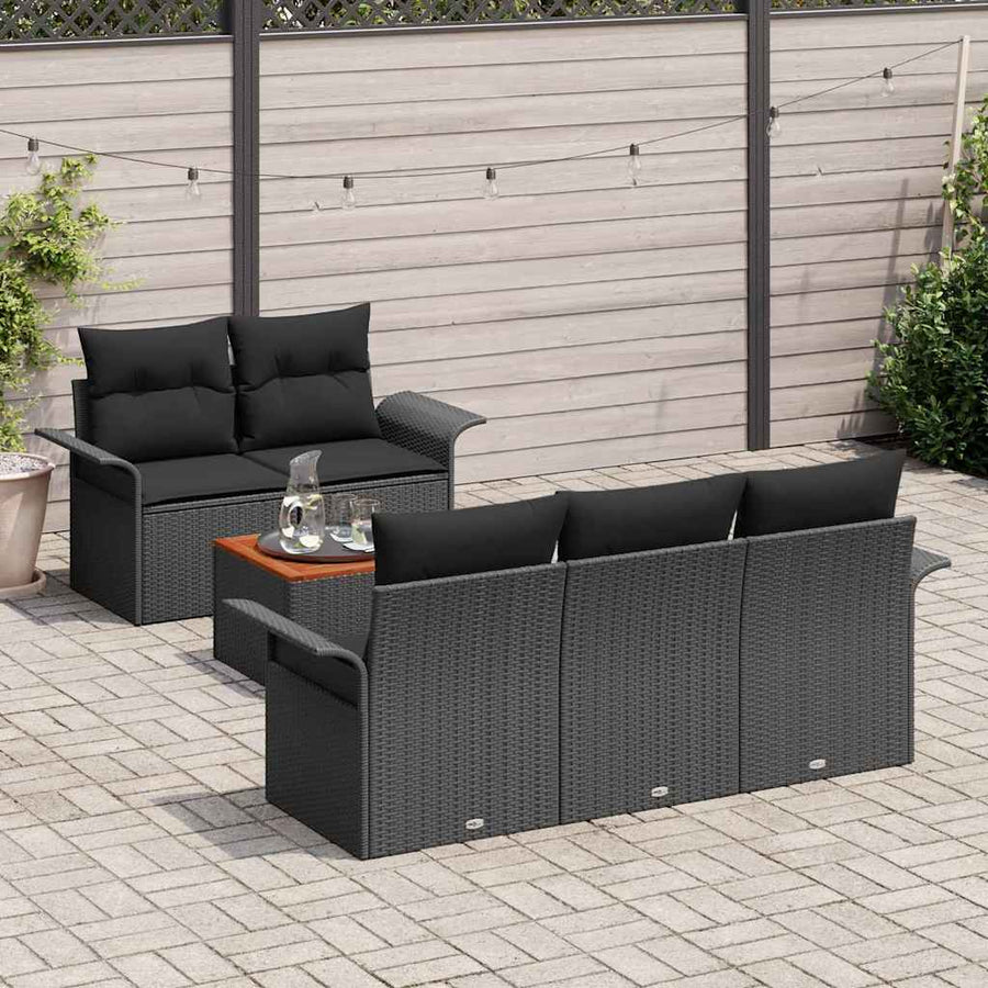 Tuinbankenset met opslag 6 pcs Zwart poly rattan