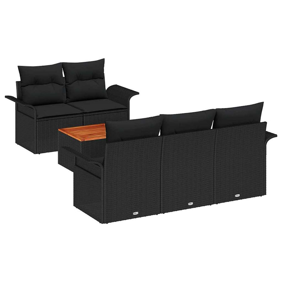 Tuinbankenset met opslag 6 pcs Zwart poly rattan