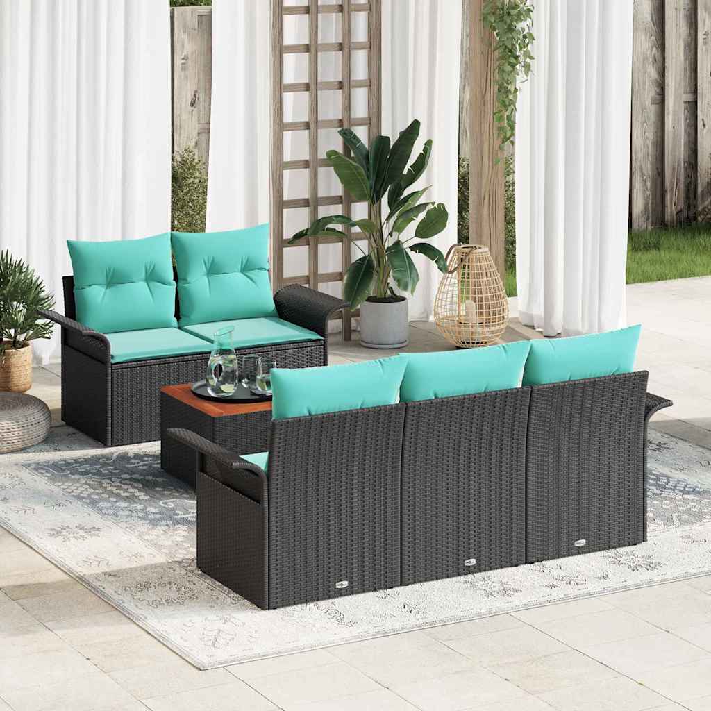 Tuinbankenset met opslag 6 pcs Zwart en Turquoise poly rattan