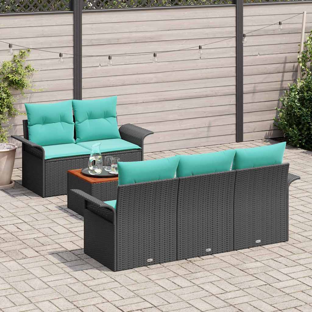 Tuinbankenset met opslag 6 pcs Zwart en Turquoise poly rattan