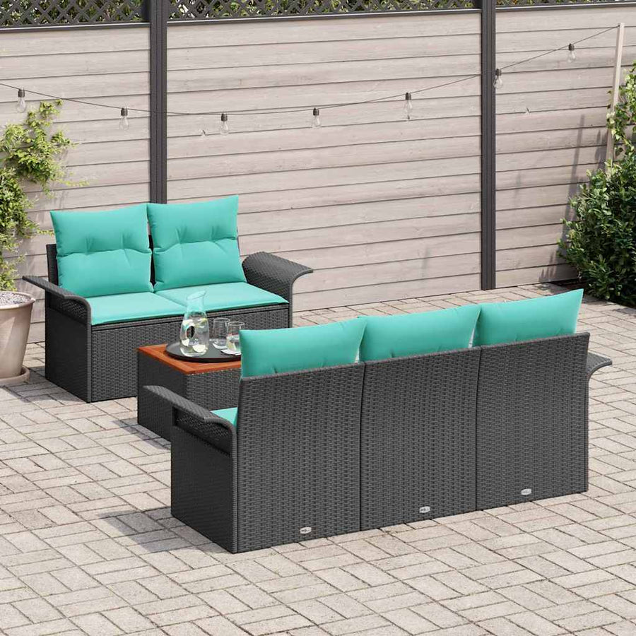 Tuinbankenset met opslag 6 pcs Zwart en Turquoise poly rattan