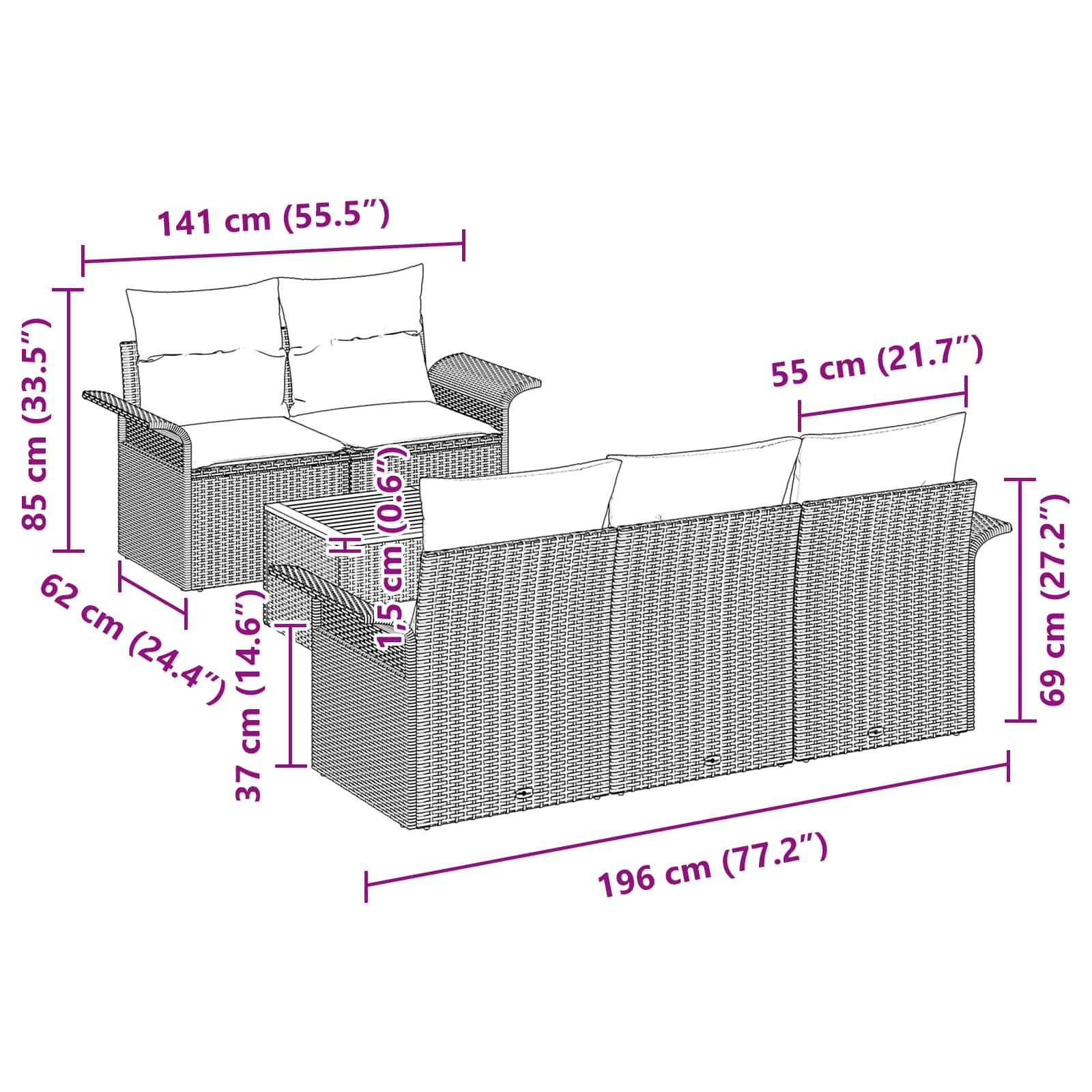 Tuinbankenset met opslag 6 pcs Zwart en Turquoise poly rattan