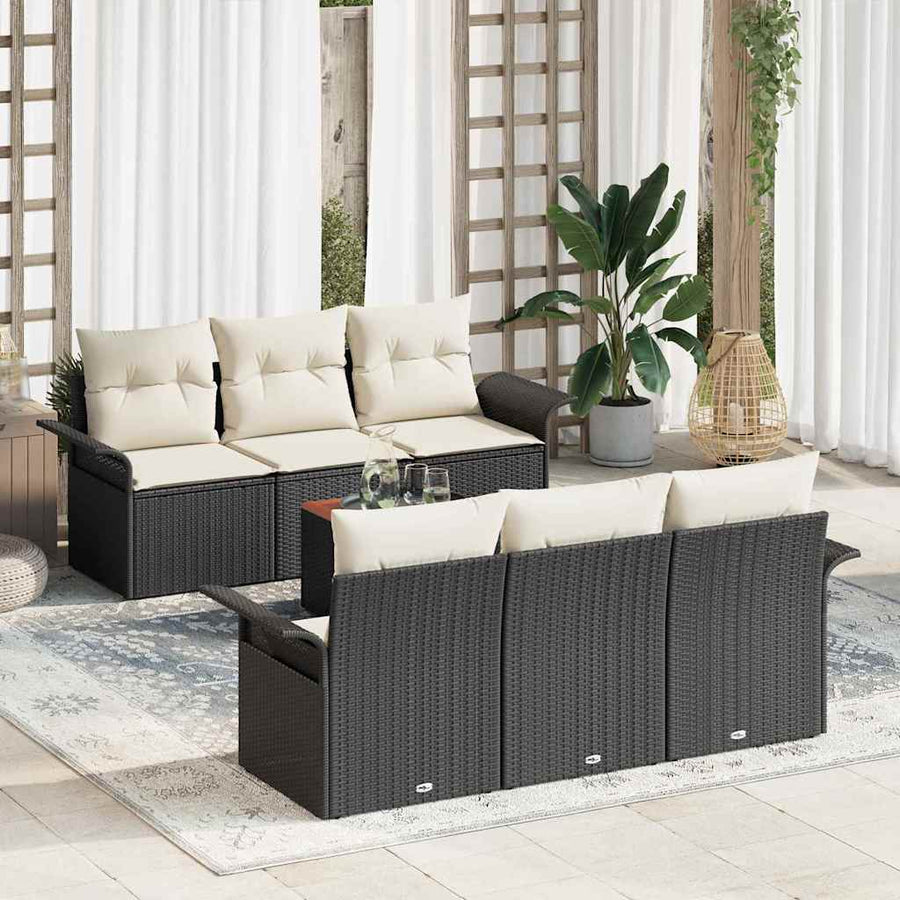 Tuinbankenset met opslag 7 pcs Zwart en Crème poly rattan
