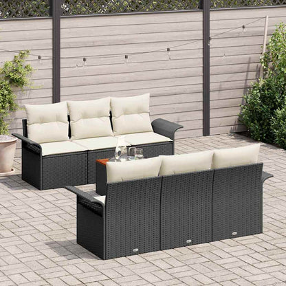 Tuinbankenset met opslag 7 pcs Zwart en Crème poly rattan