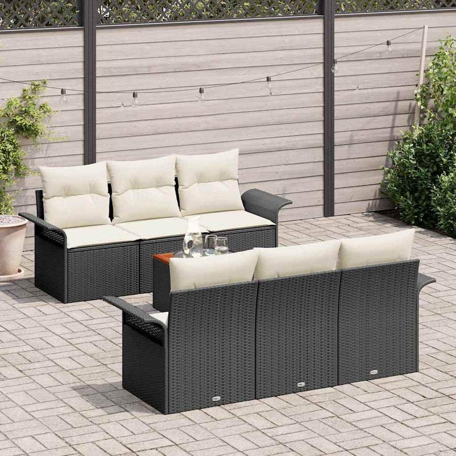 Tuinbankenset met opslag 7 pcs Zwart en Crème poly rattan