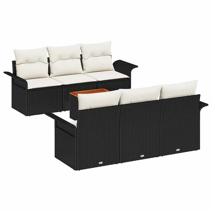 Tuinbankenset met opslag 7 pcs Zwart en Crème poly rattan