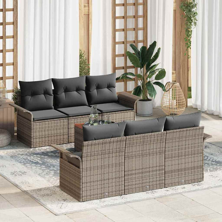 Tuinbankenset met opslag 7 pcs Grijs poly rattan