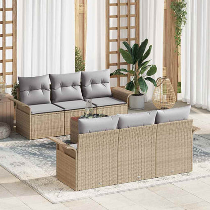 Tuinbankenset met opslag 7 pcs Beige en Licht Grijs poly rattan