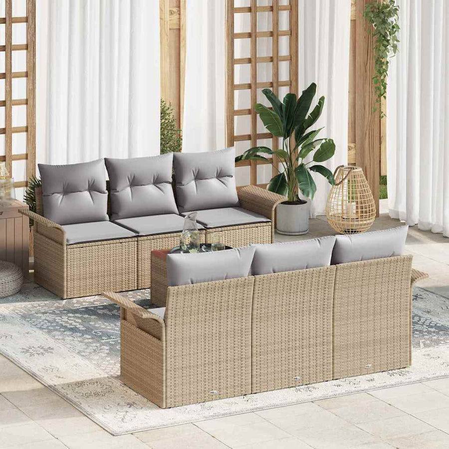 Tuinbankenset met opslag 7 pcs Beige en Licht Grijs poly rattan