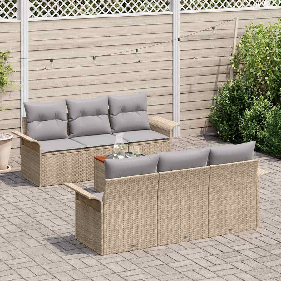 Tuinbankenset met opslag 7 pcs Beige en Licht Grijs poly rattan