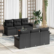 Tuinbankenset poly rattan 7-delig zwart met opbergruimte