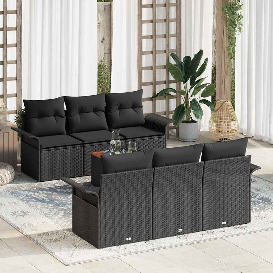 Tuinbankenset met opslag 7 pcs Zwart poly rattan