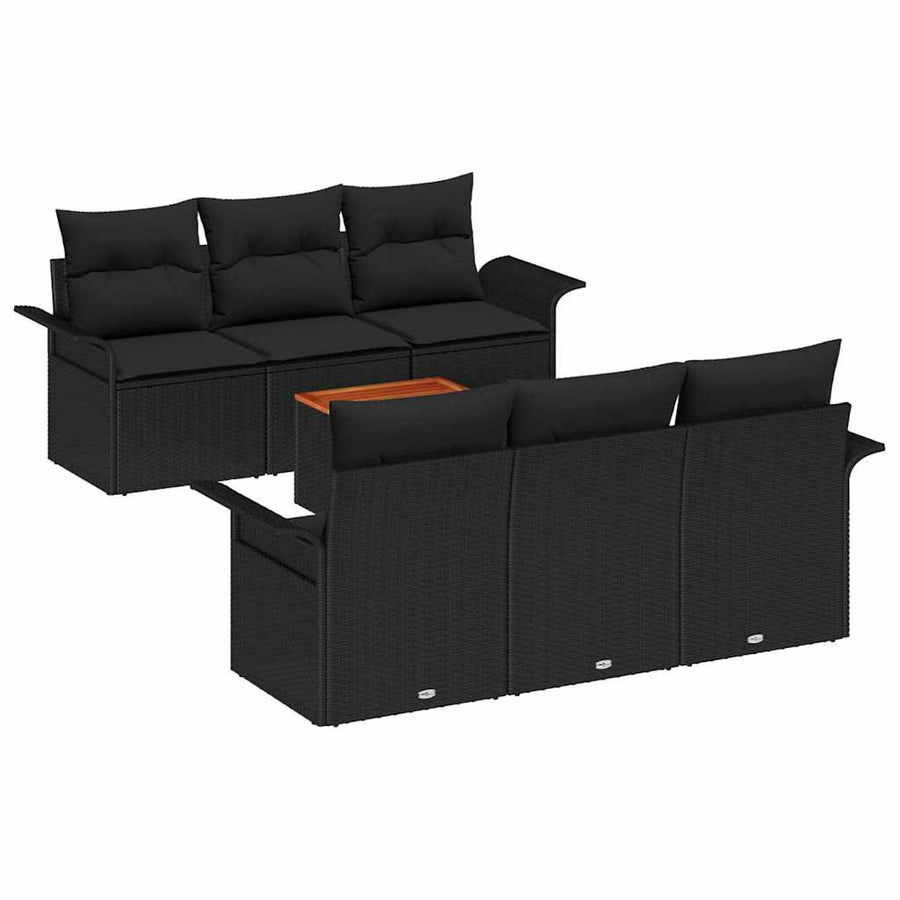 Tuinbankenset met opslag 7 pcs Zwart poly rattan