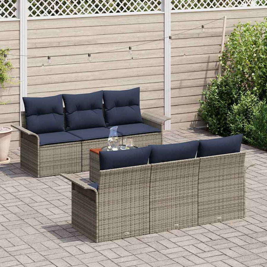 Tuinbankenset met opslag 7 pcs Grijs en Marineblauw poly rattan