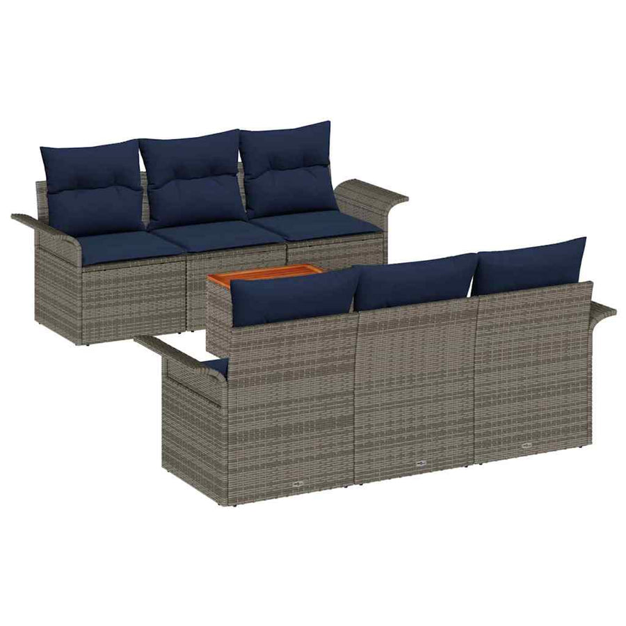 Tuinbankenset met opslag 7 pcs Grijs en Marineblauw poly rattan