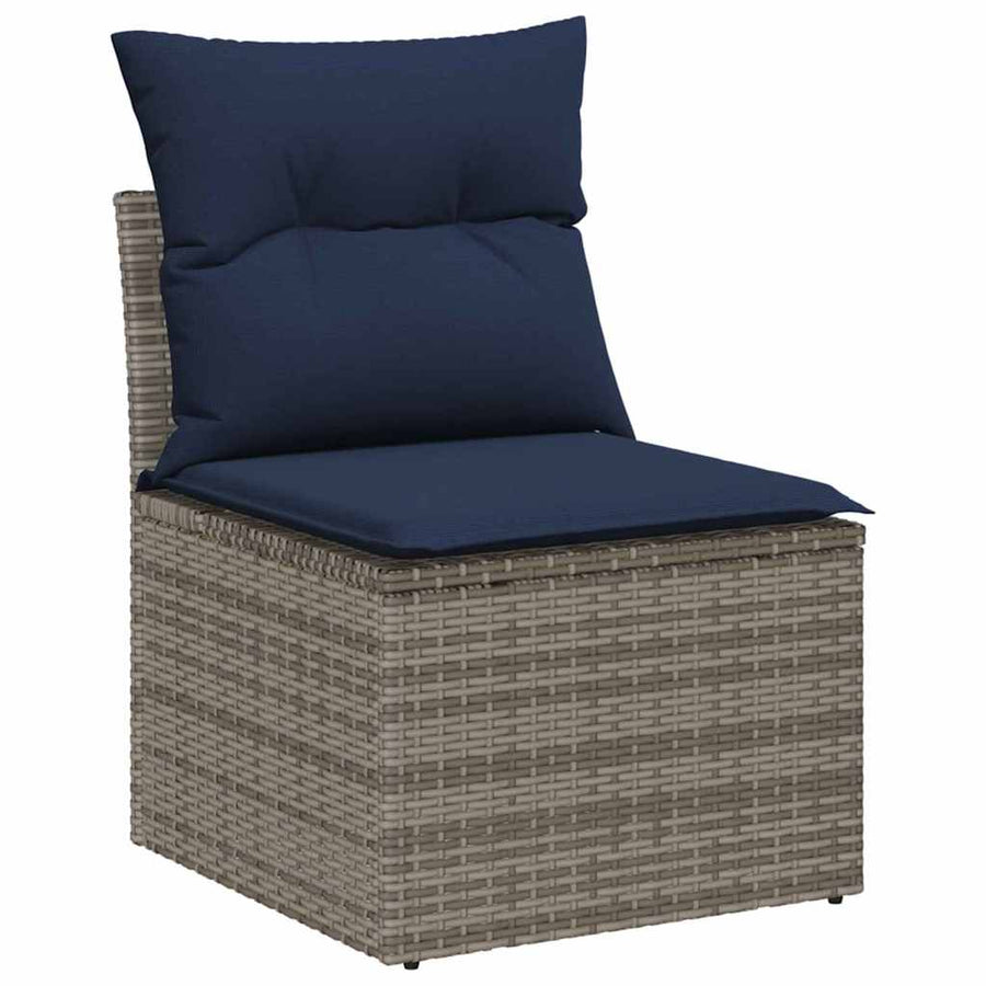 Tuinbankenset met opslag 7 pcs Grijs en Marineblauw poly rattan