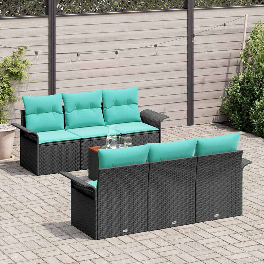 Tuinbankenset met opslag 7 pcs Zwart en Turquoise poly rattan