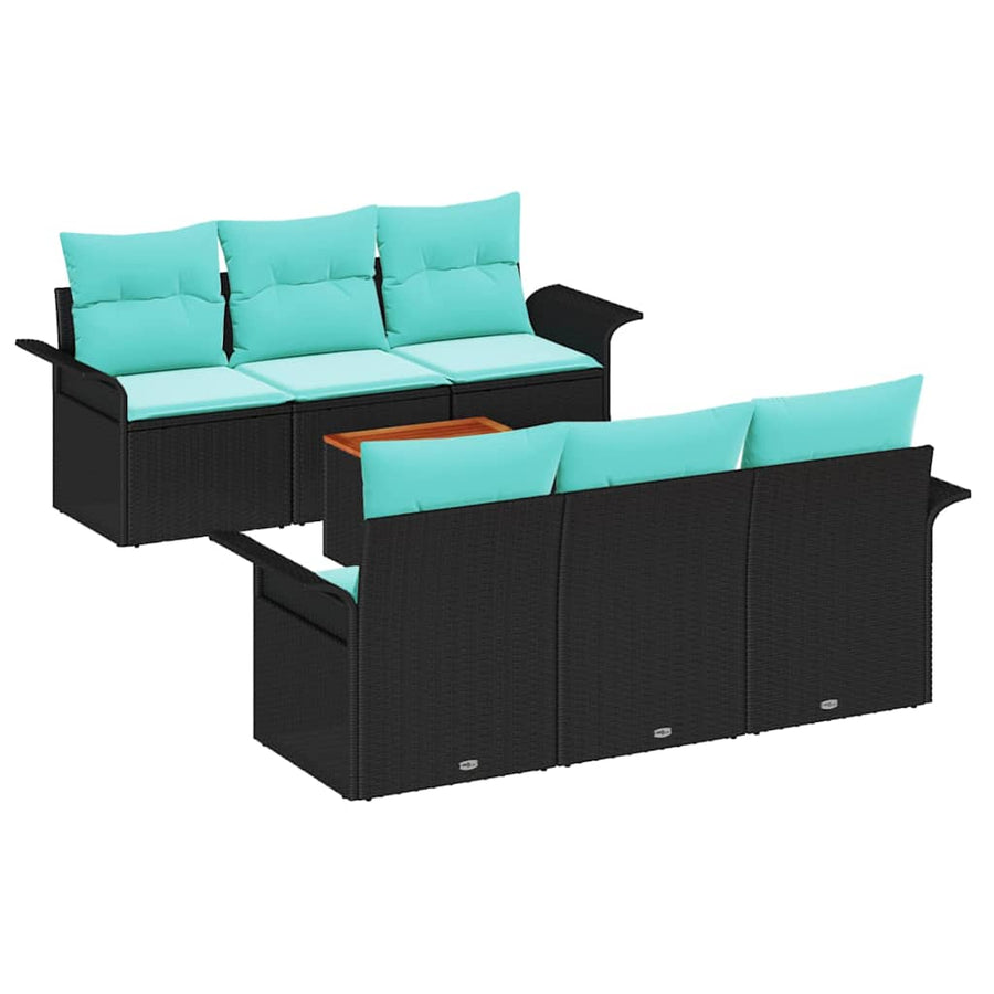 Tuinbankenset met opslag 7 pcs Zwart en Turquoise poly rattan