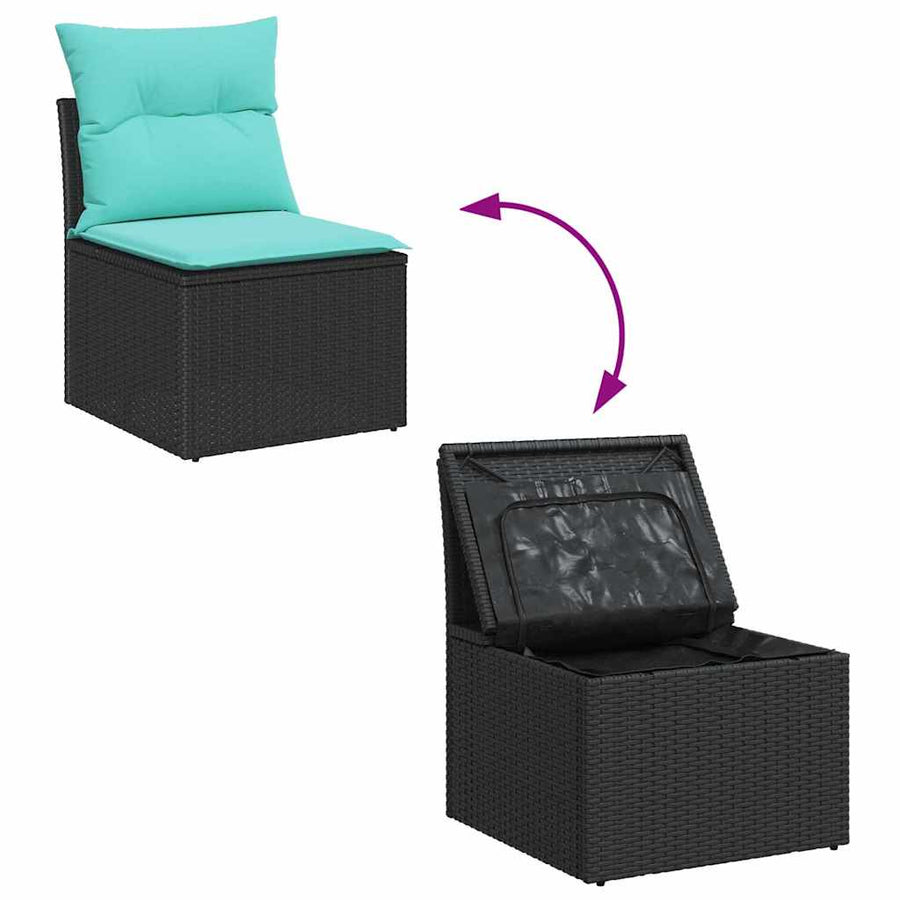 Tuinbankenset met opslag 7 pcs Zwart en Turquoise poly rattan
