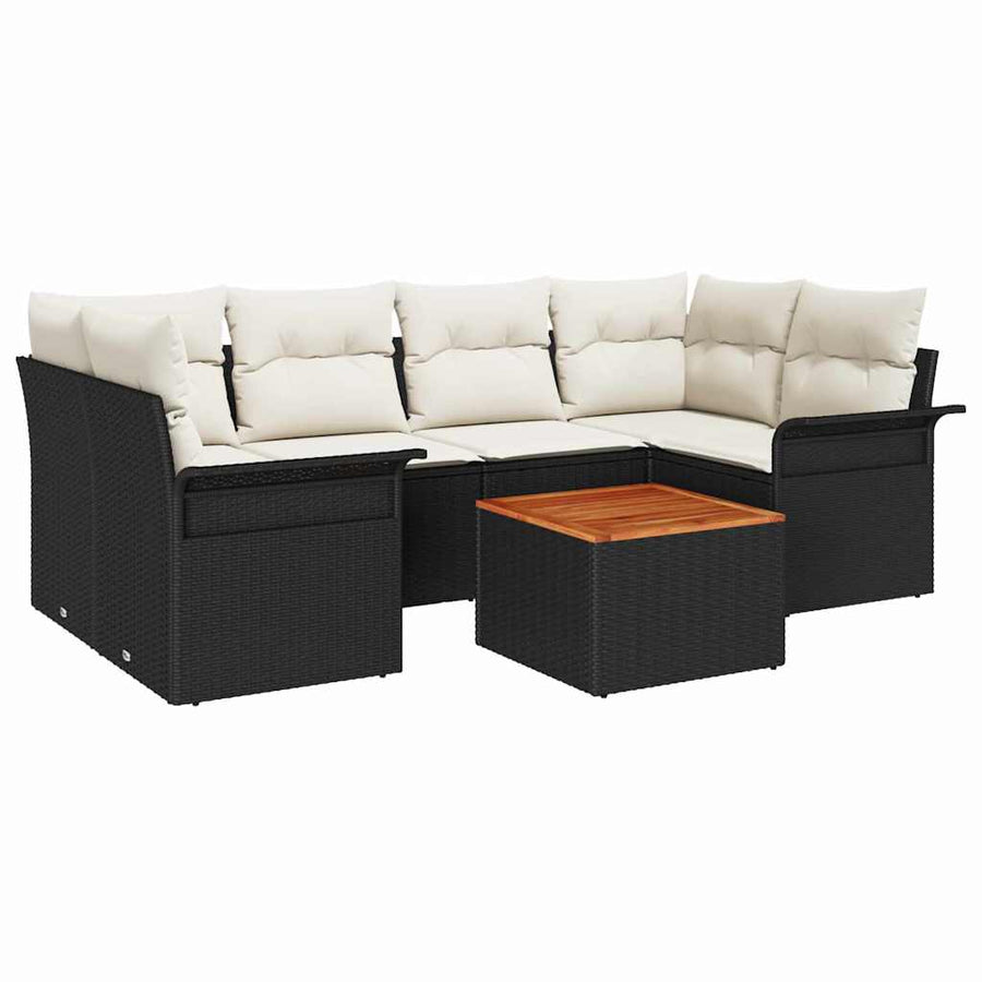 Tuinbankenset met opslag 7 pcs Zwart en Crème poly rattan