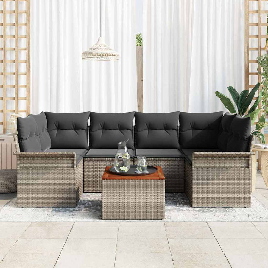 Tuinbankenset met opslag 7 pcs Grijs poly rattan