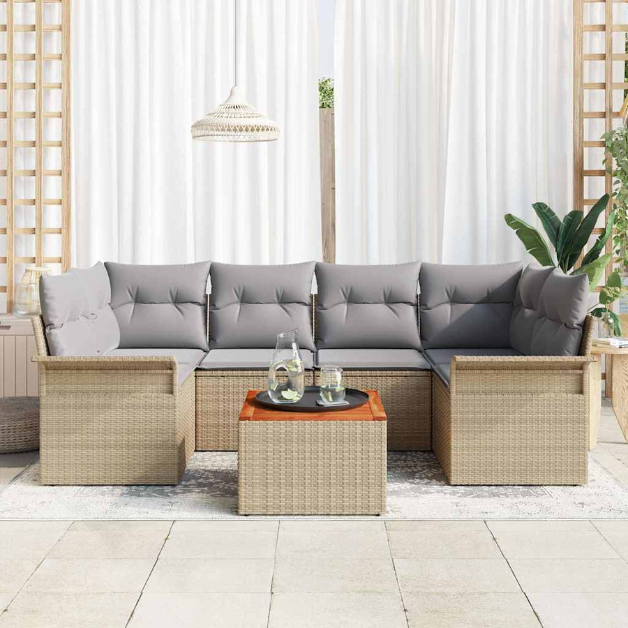 Tuinbankenset met opslag 7 pcs Beige en Licht Grijs poly rattan