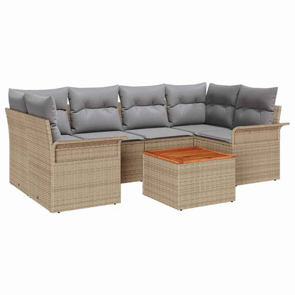Tuinbankenset met opslag 7 pcs Beige en Licht Grijs poly rattan
