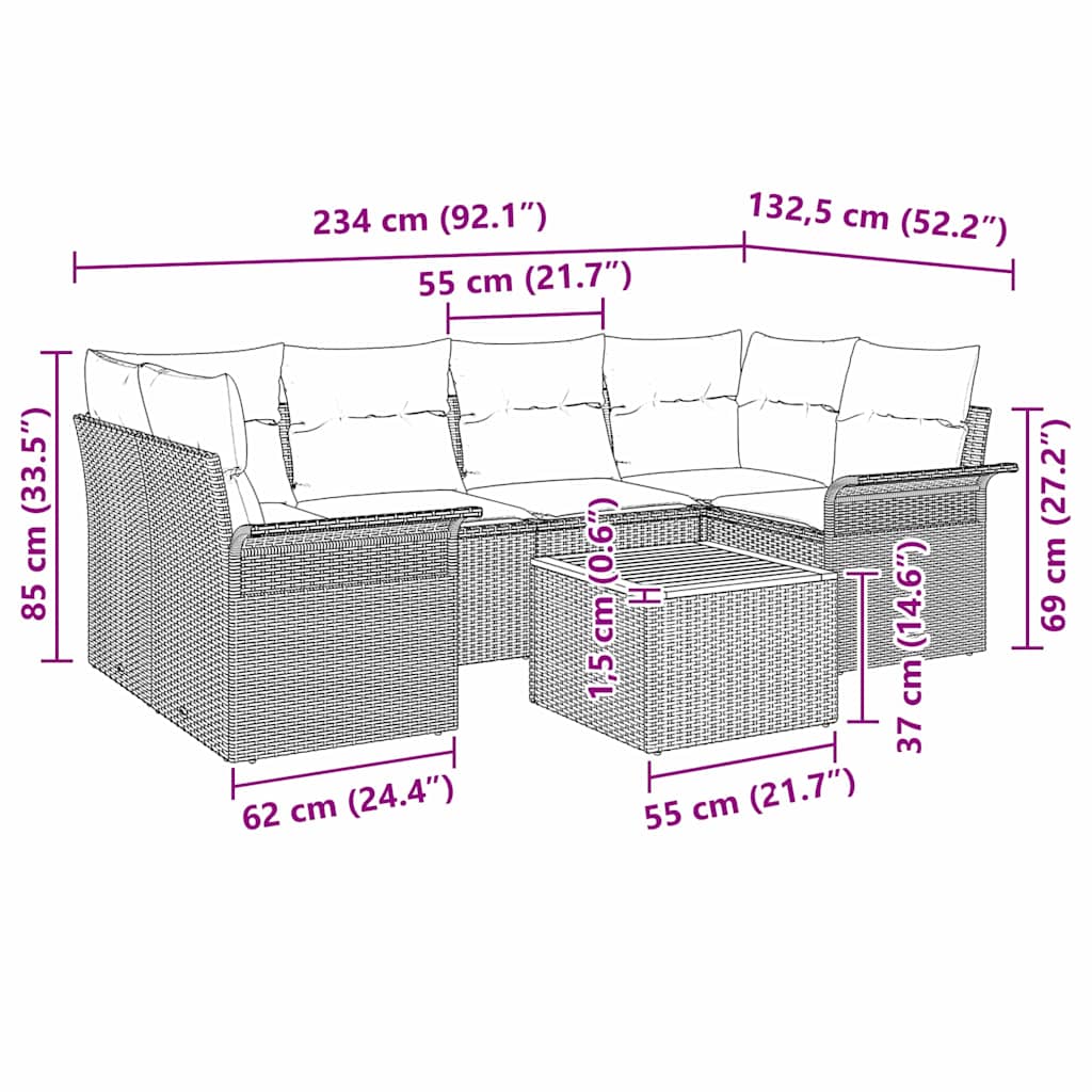 Tuinbankenset met opslag 7 pcs Beige en Licht Grijs poly rattan