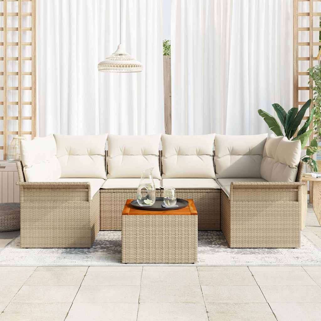 Tuin Sofa Set met kussen met opslag 7 pcs Beige en Crème