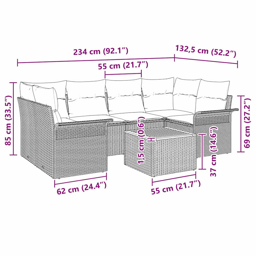 Tuinbankenset met opslag 7 pcs Zwart poly rattan