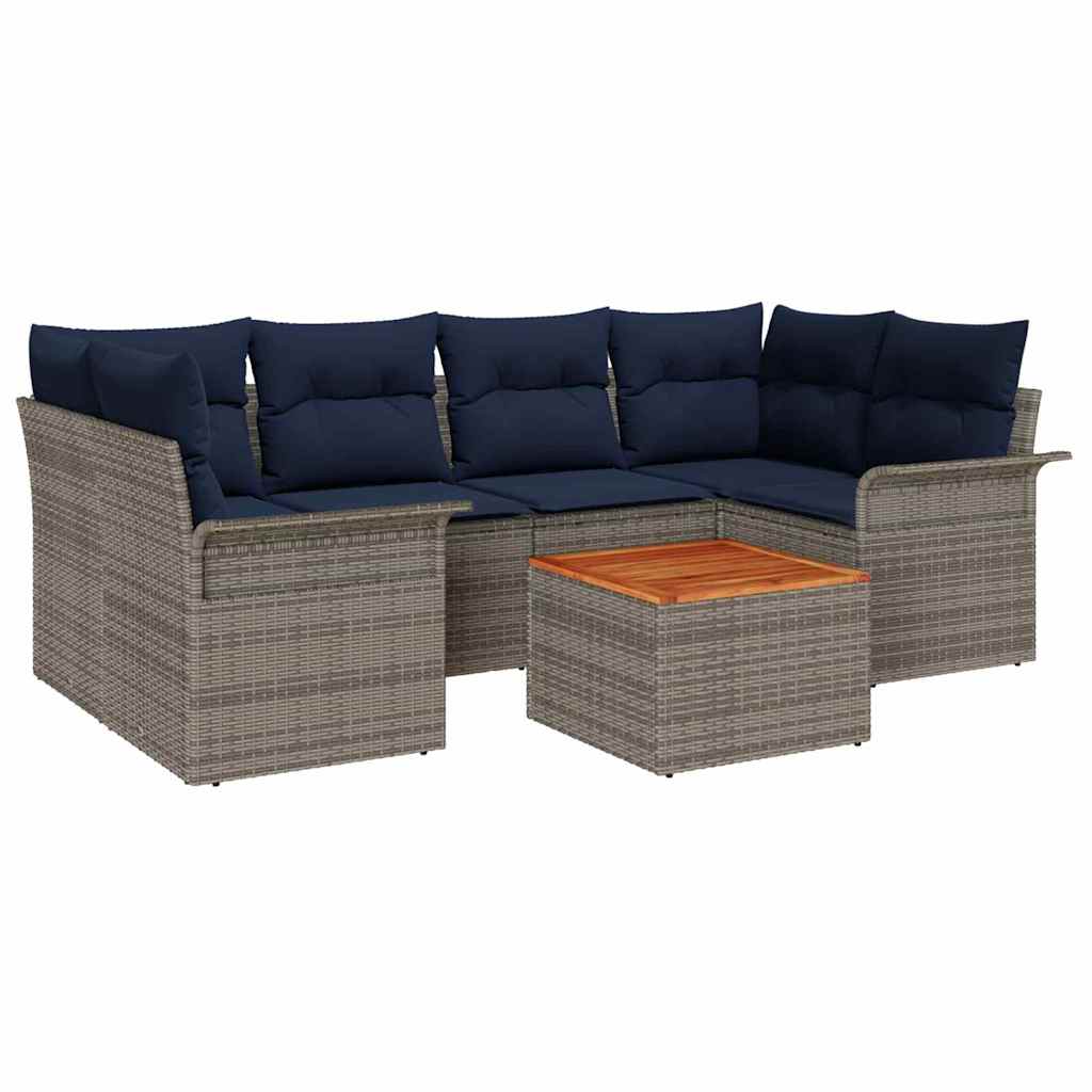 Tuinbankenset met opslag 7 pcs Grijs en Marineblauw poly rattan