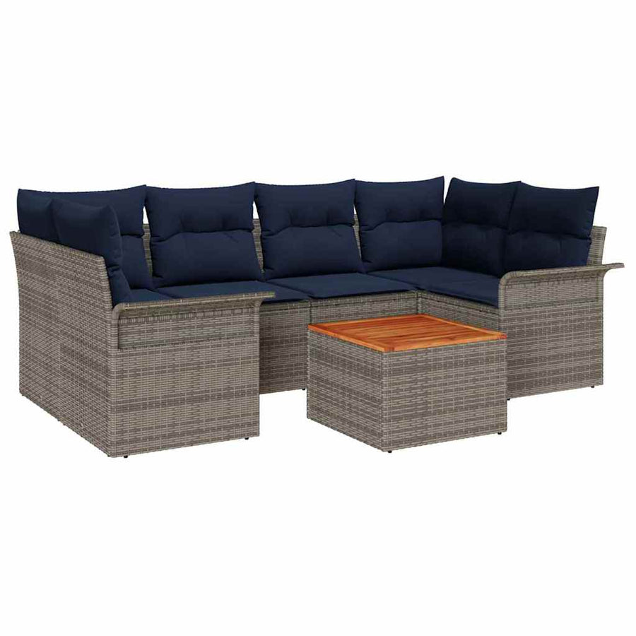 Tuinbankenset met opslag 7 pcs Grijs en Marineblauw poly rattan