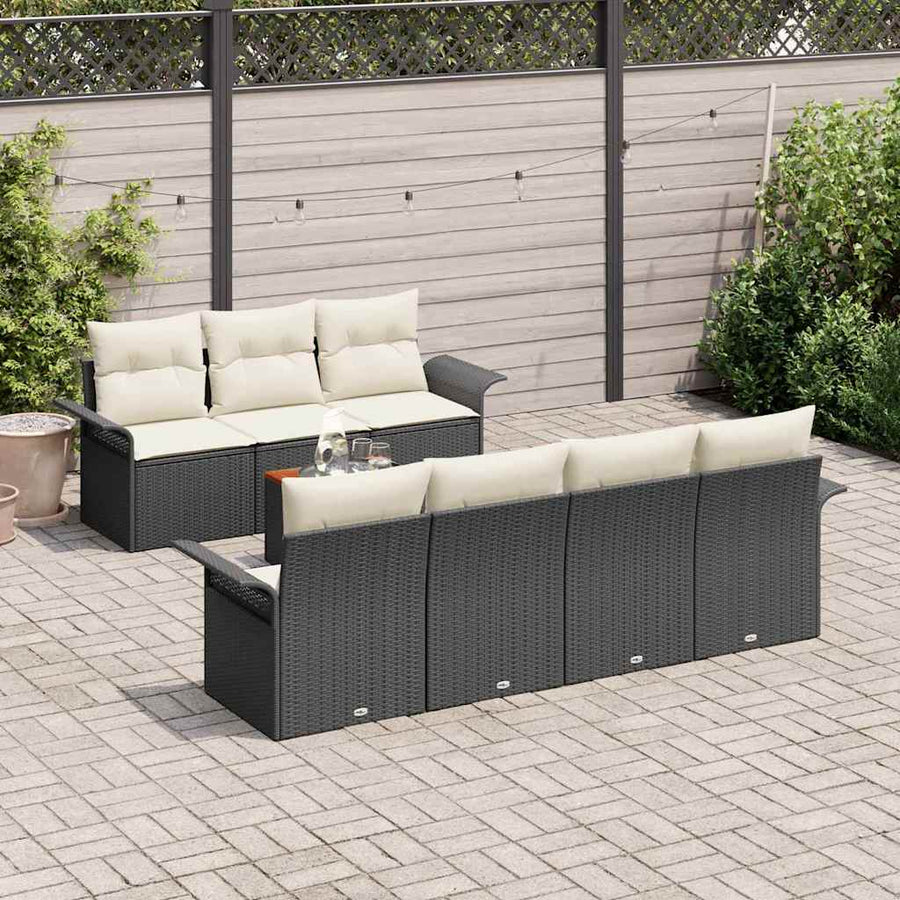 Tuinbankenset met opslag 8 pcs Zwart en Crème poly rattan