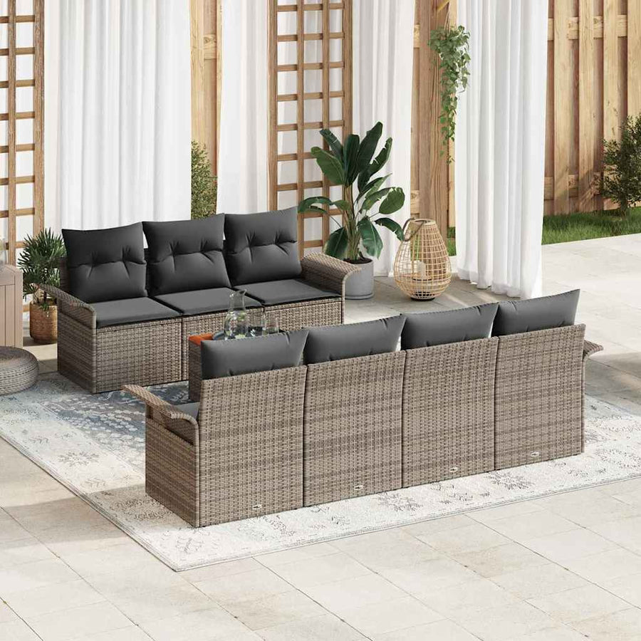 Tuinbankenset met opslag 8 pcs Grijs poly rattan