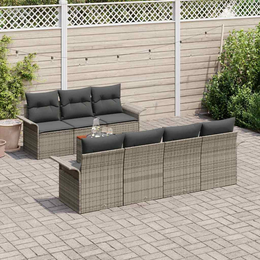 Tuinbankenset met opslag 8 pcs Grijs poly rattan
