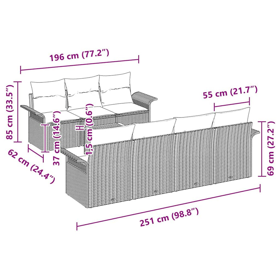 Tuinbankenset met opslag 8 pcs Grijs poly rattan