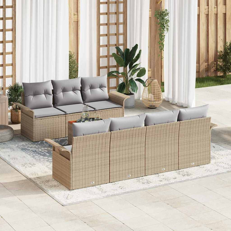 Tuinbankenset met opslag 8 pcs Beige en Licht Grijs poly rattan