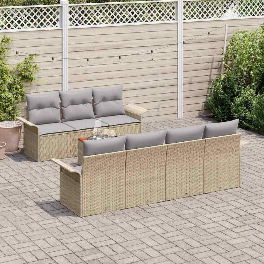 Tuinbankenset met opslag 8 pcs Beige en Licht Grijs poly rattan