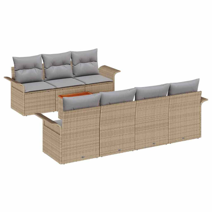Tuinbankenset met opslag 8 pcs Beige en Licht Grijs poly rattan
