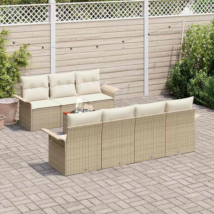 Tuinbankenset met opslag 8 pcs Beige en Crème poly rattan