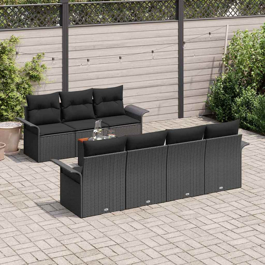 Tuinbankenset met opslag 8 pcs Zwart poly rattan