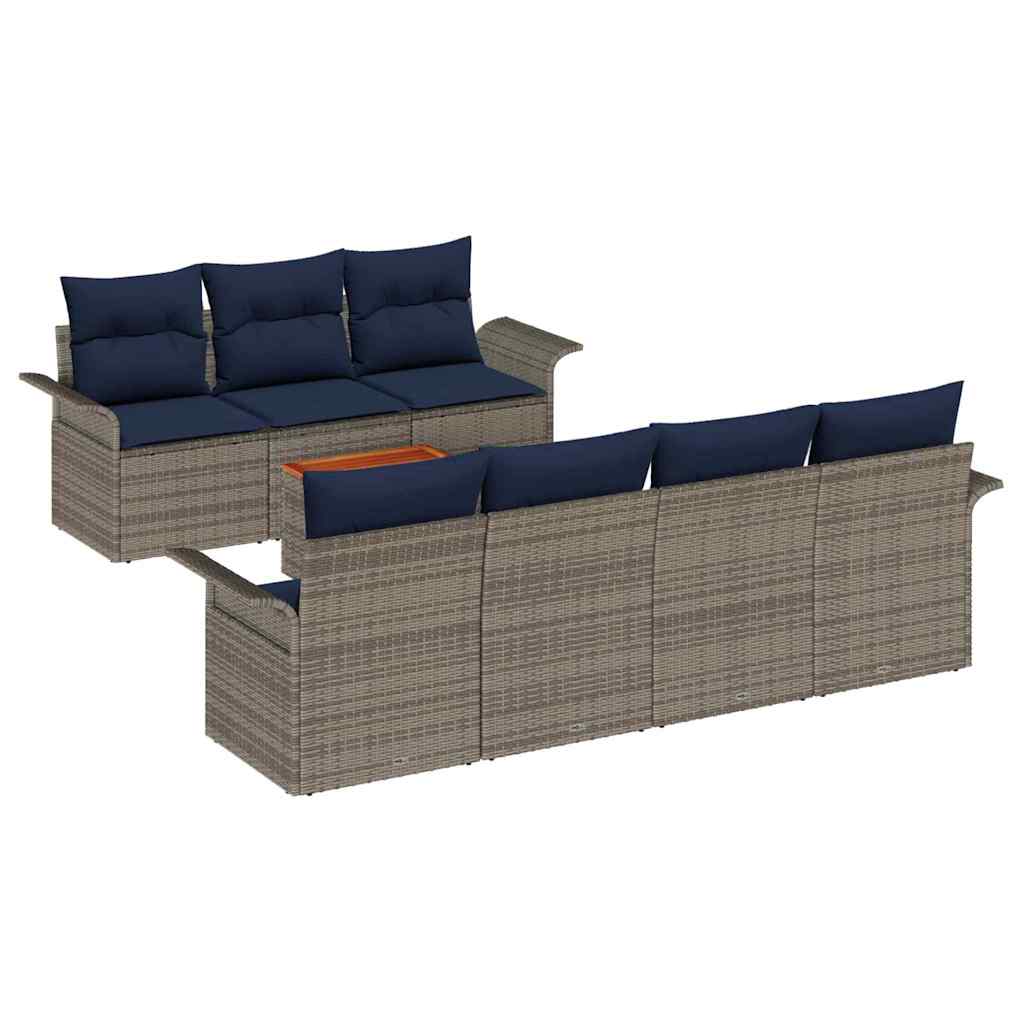 Tuinbankenset met opslag 8 pcs Grijs en Marineblauw poly rattan