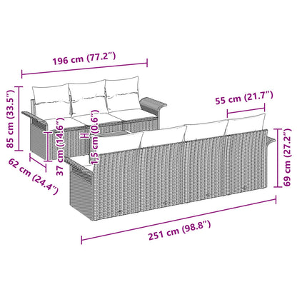Tuinbankenset met opslag 8 pcs Grijs en Marineblauw poly rattan