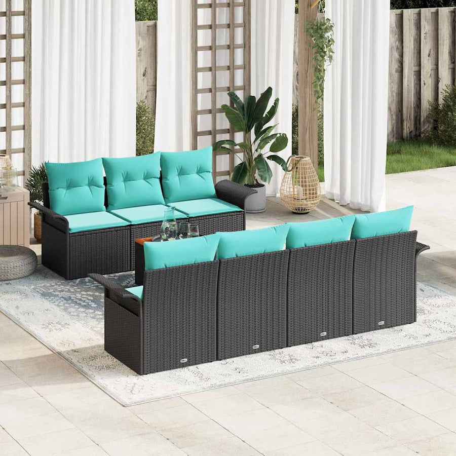 Tuinbankenset met opslag 8 pcs Zwart en Turquoise poly rattan