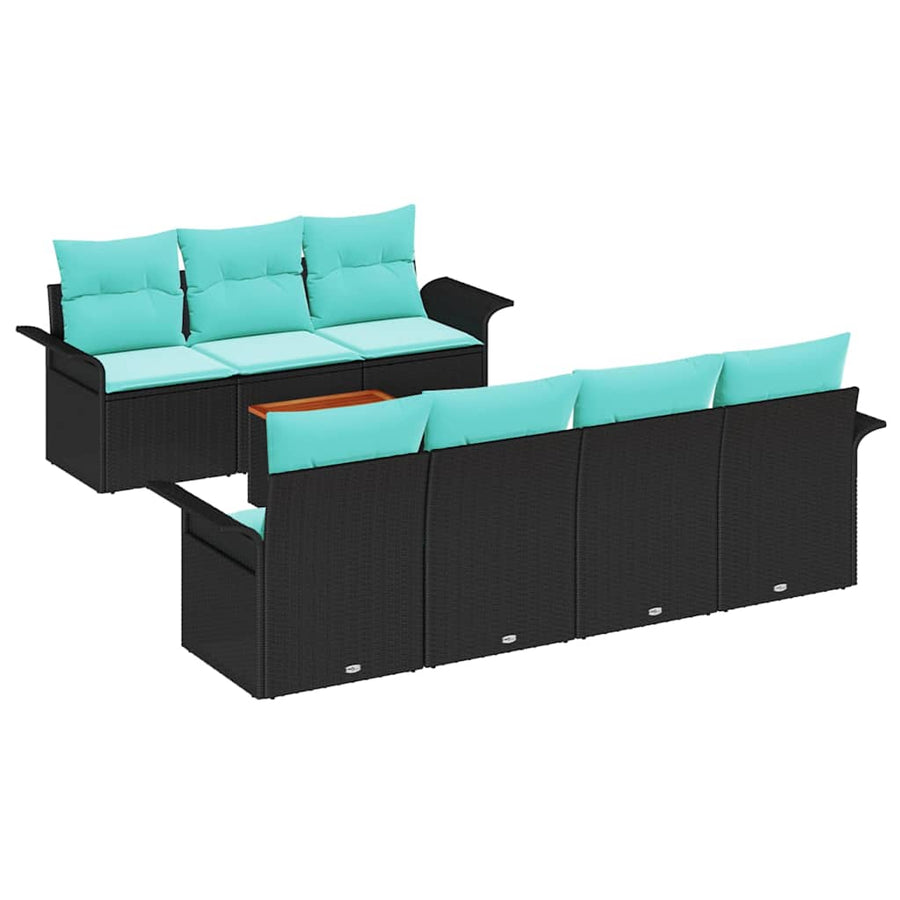 Tuinbankenset met opslag 8 pcs Zwart en Turquoise poly rattan