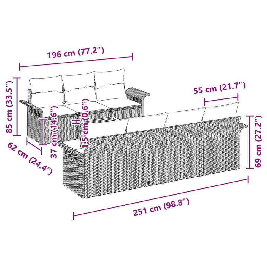 Tuinbankenset met opslag 8 pcs Zwart en Turquoise poly rattan