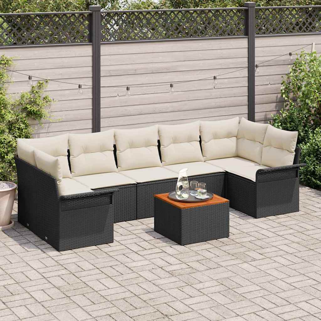 Tuinbankenset met opslag 8 pcs Zwart en Crème poly rattan