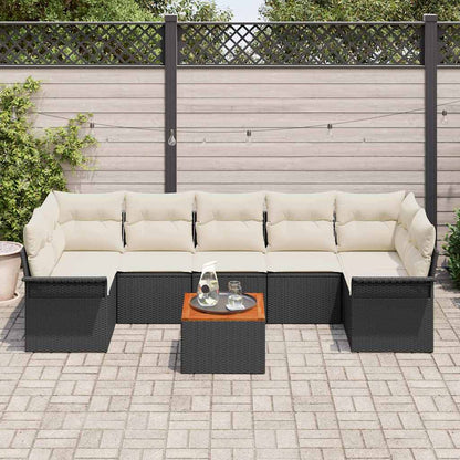 Tuinbankenset met opslag 8 pcs Zwart en Crème poly rattan