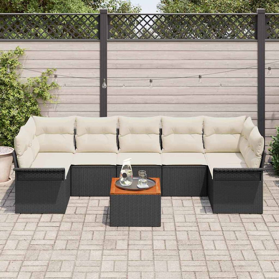 Tuinbankenset met opslag 8 pcs Zwart en Crème poly rattan